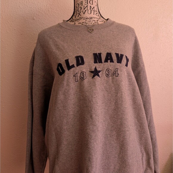 Old Navy Y2k Grey Oversized Athletic Crewneck Sweatshirt - Picture 1 of 4